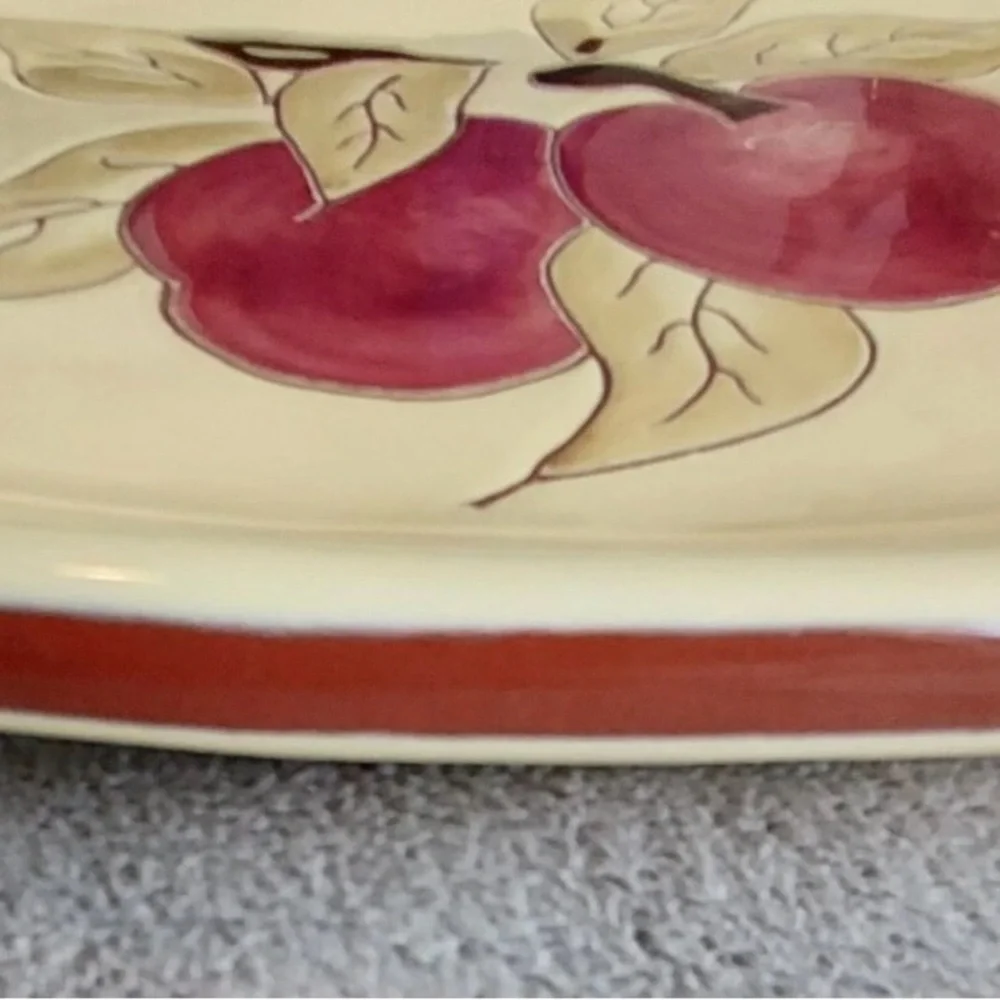 Stoneware Serving Platter Small Oval Yellow Hand-Painted Apples Russ Berrie